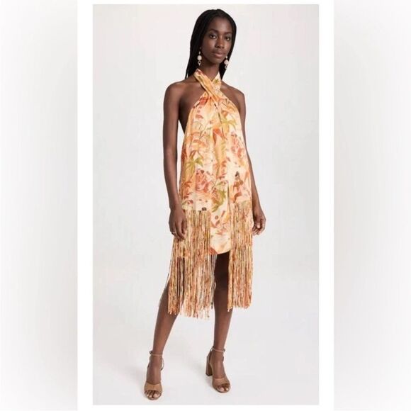 Farm Rio Dress Leopard Forest Sand Mini Fringe Sleeveless size Large - Picture 5 of 10